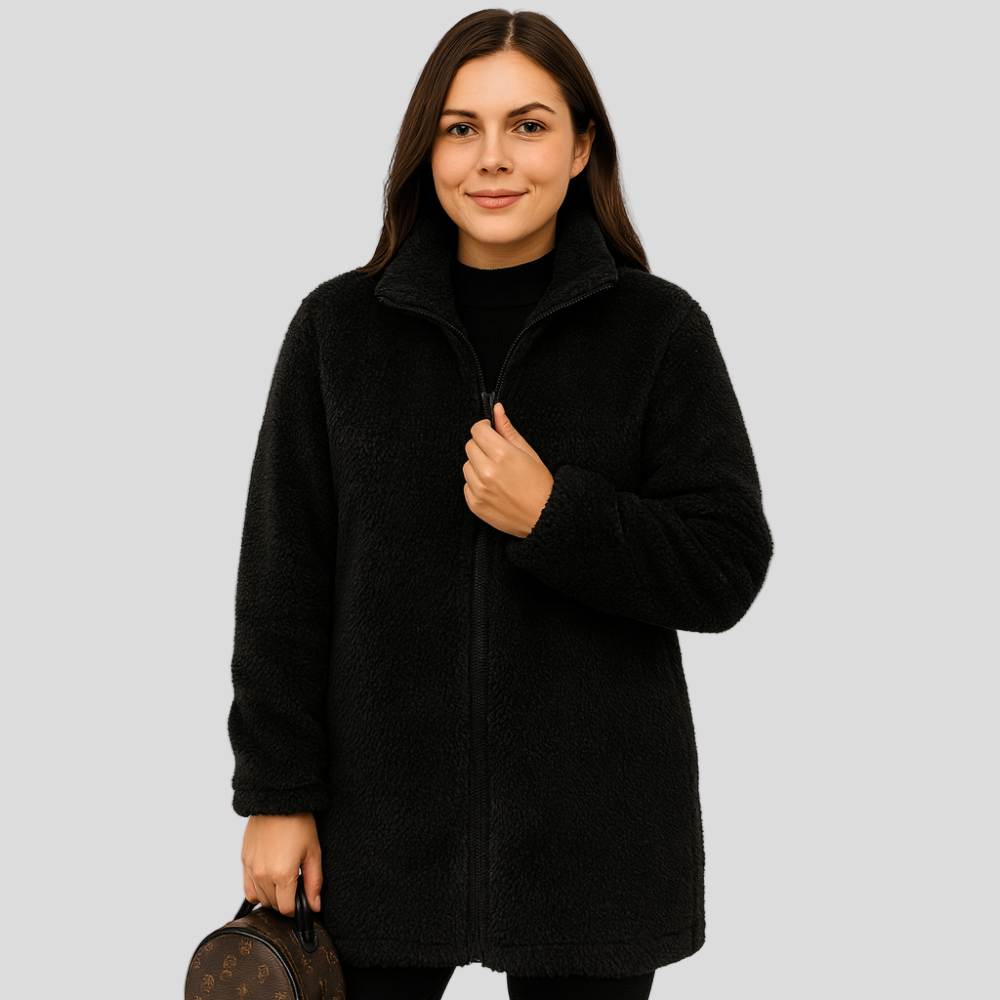 Lena | Dame teddy fleece vinterjakke med lynlås