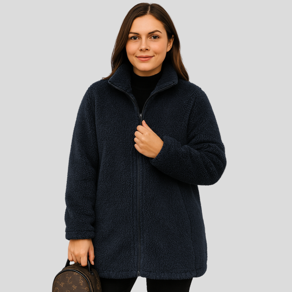 Lena | Dame teddy fleece vinterjakke med lynlås