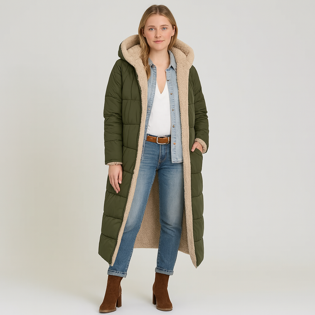 Aurora | Elegant vinterfrakke med plysfor og lynlås