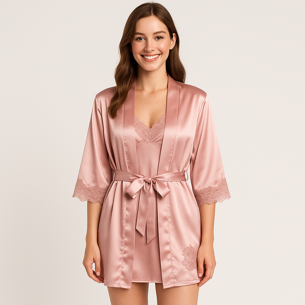 Elegant 5-i-1 Pyjamasæt til damer – Premium loungewear-sæt med badekåbe og matchende dele