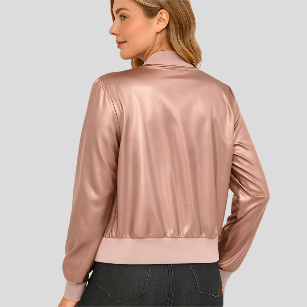 Flyverjacke i satin til kvinder – Løs pasform, lynlåslukning, alle sæsoners stil