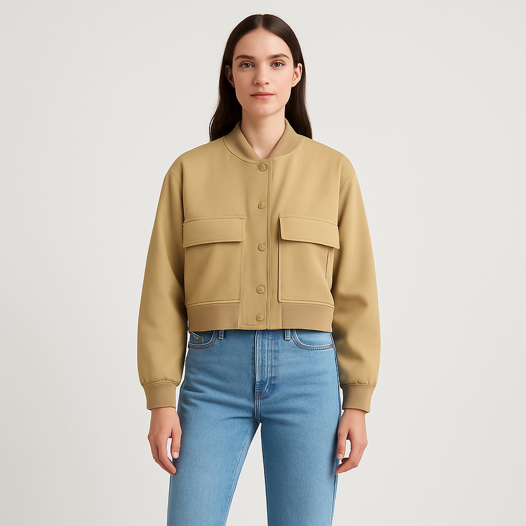 Beige blouson aviatør til kvinder – afslappet og behageligt look