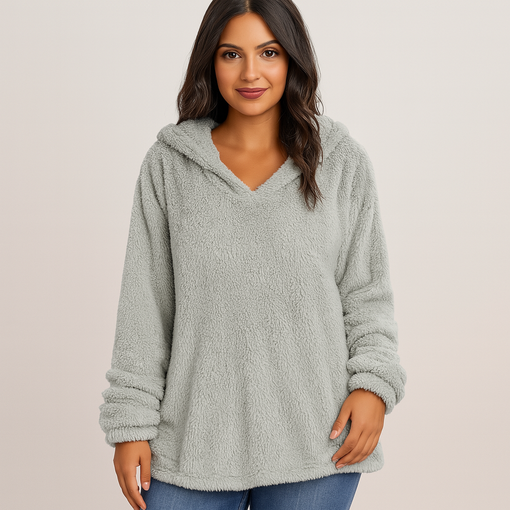 Fleece-Hættetrøje – Ensfarvet damesweatshirt med lange ærmer