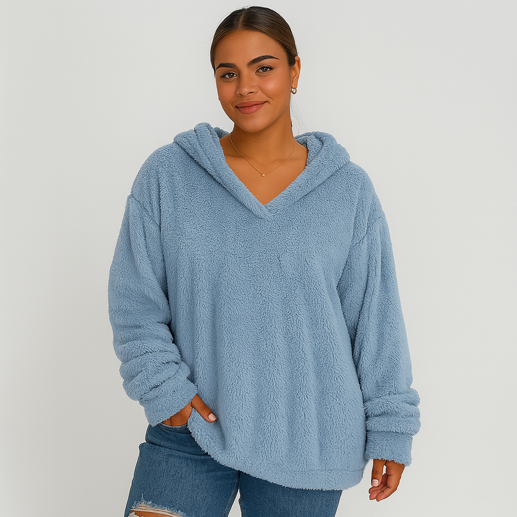Fleece-Hættetrøje – Ensfarvet damesweatshirt med lange ærmer