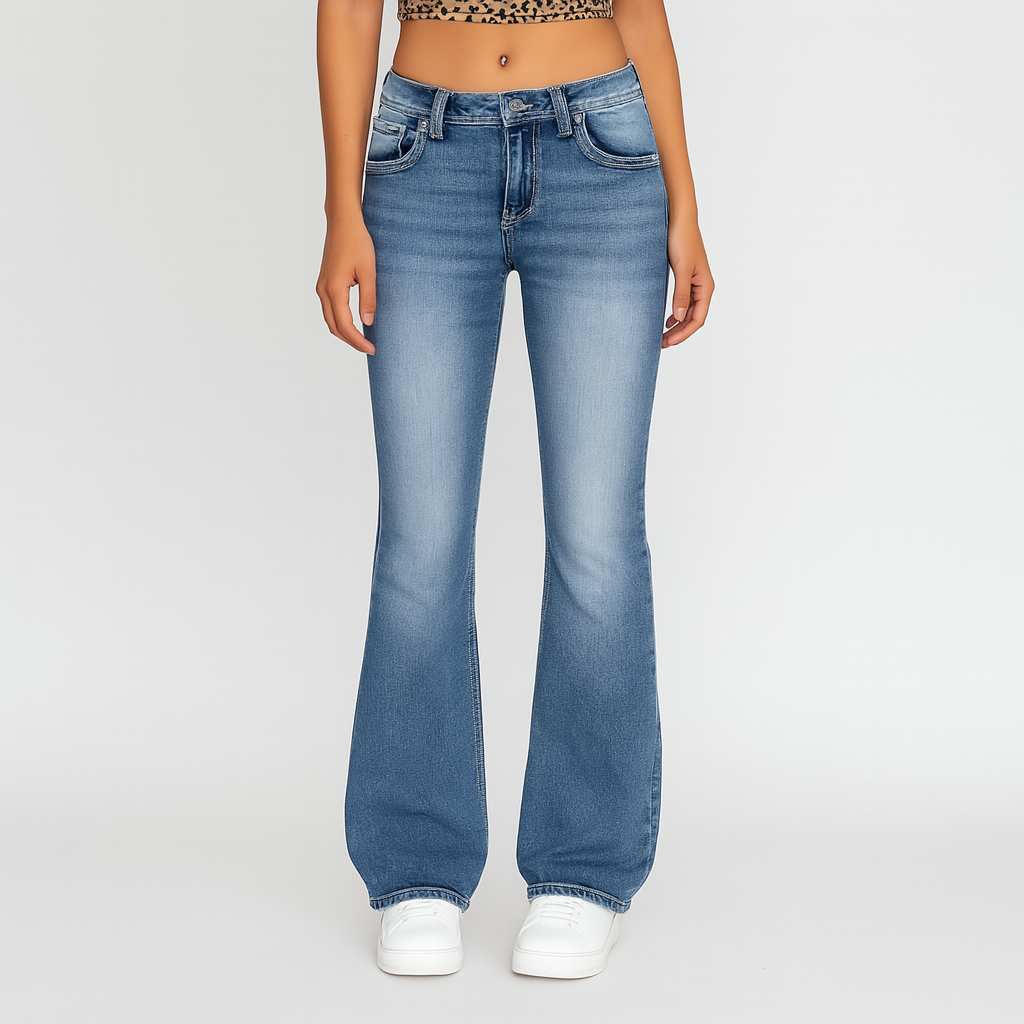 Eve – Damer Vasket Flare Jeans – Casual Pasform med Lommer