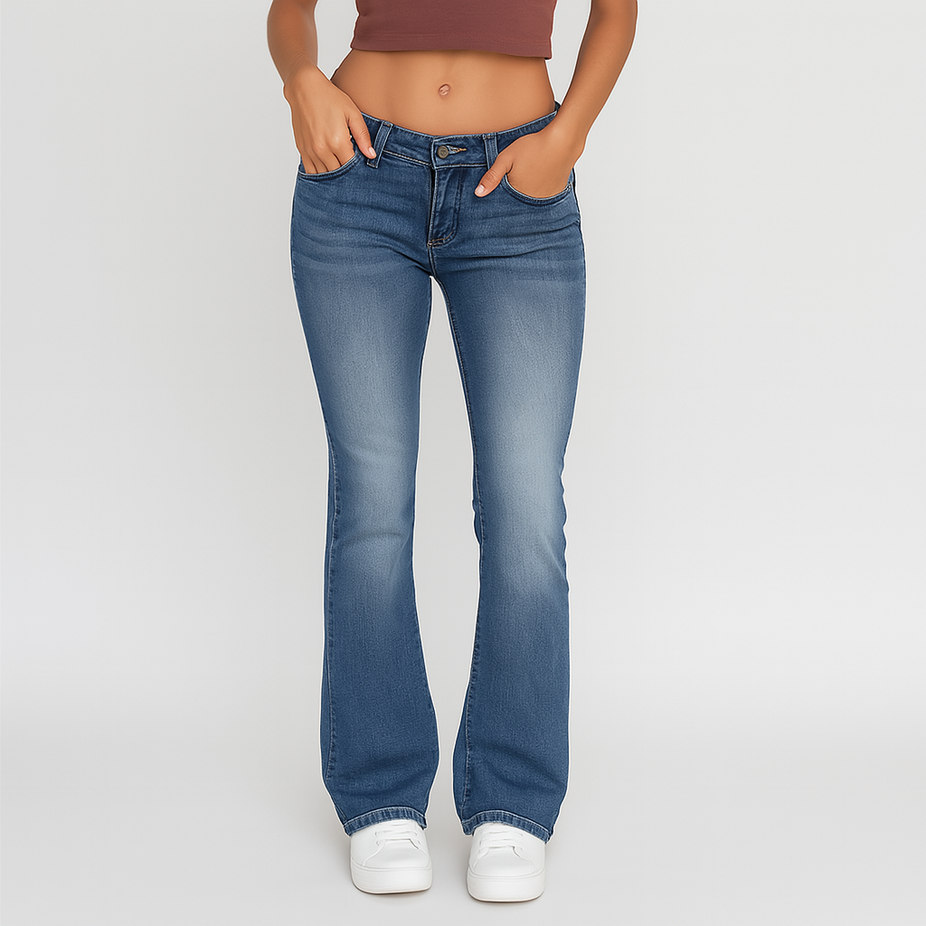 Eve – Damer Vasket Flare Jeans – Casual Pasform med Lommer