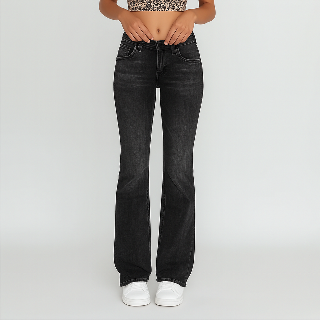 Eve – Damer Vasket Flare Jeans – Casual Pasform med Lommer
