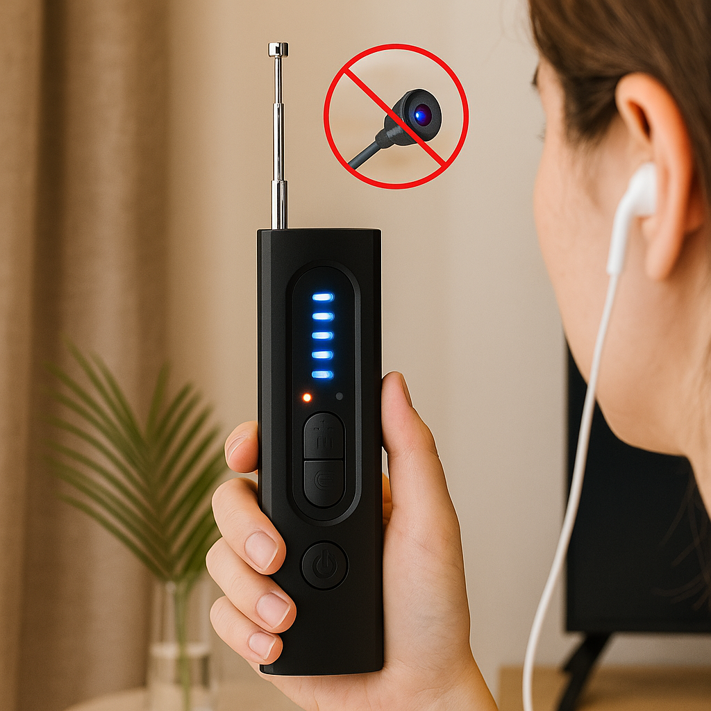 3-i-1-Spionagekamera-Detektor – Justerbar følsomhed, LED-lys & vibrationsalarm