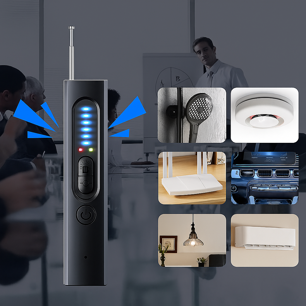 3-i-1-Spionagekamera-Detektor – Justerbar følsomhed, LED-lys & vibrationsalarm