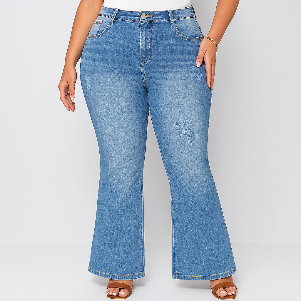 Marie – Damernejeans med højt bånd og flare – Klassisk pasform i stretch-denim