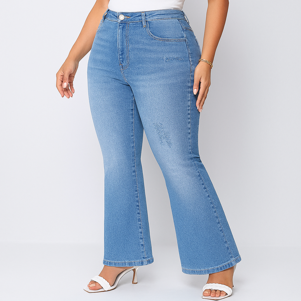 Marie – Damernejeans med højt bånd og flare – Klassisk pasform i stretch-denim