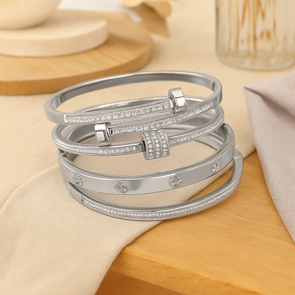 4-delt premium armbåndsæt i rustfrit stål – Klassisk stil