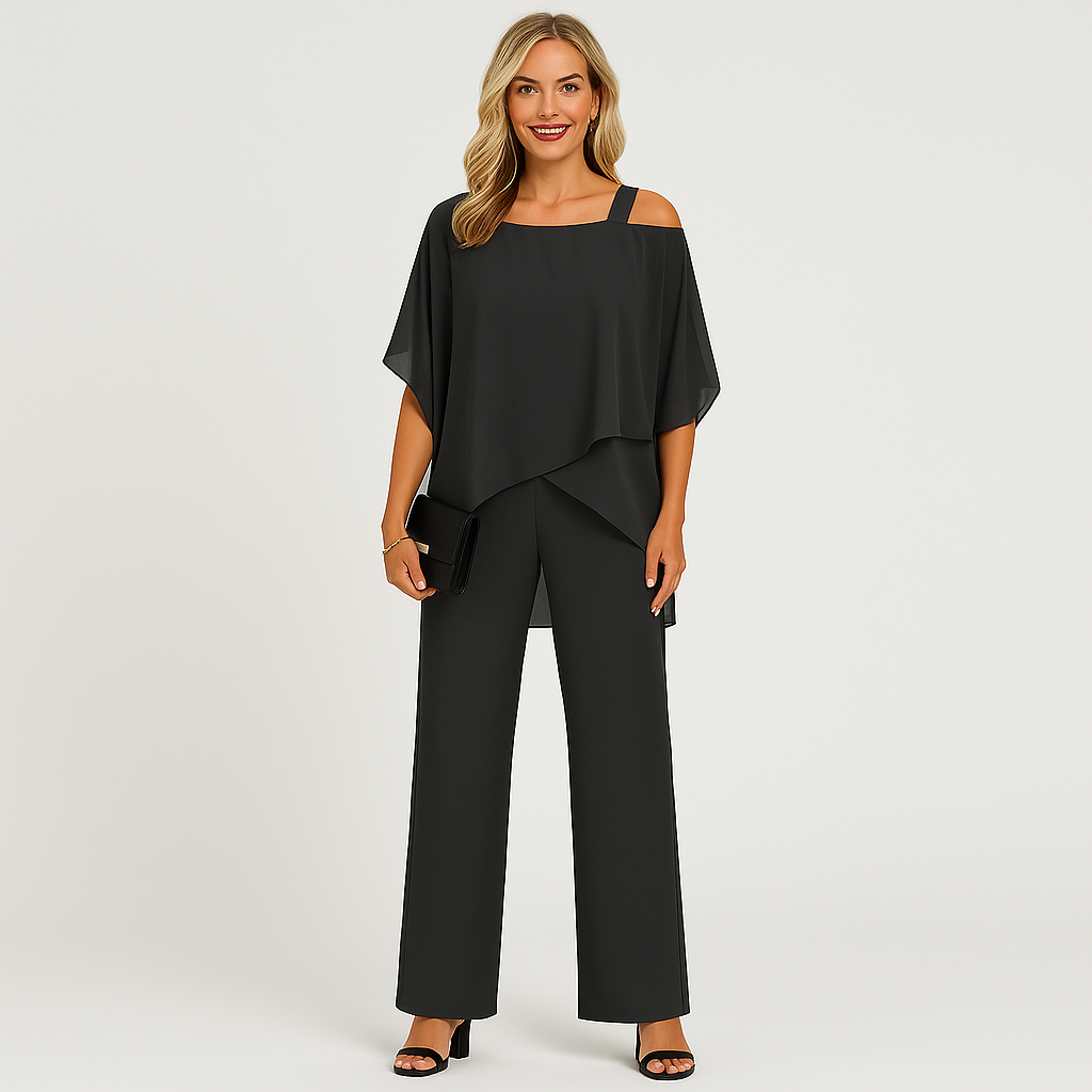 Dame-To-delt sæt – Elegant jumpsuit med skulderløs bluse