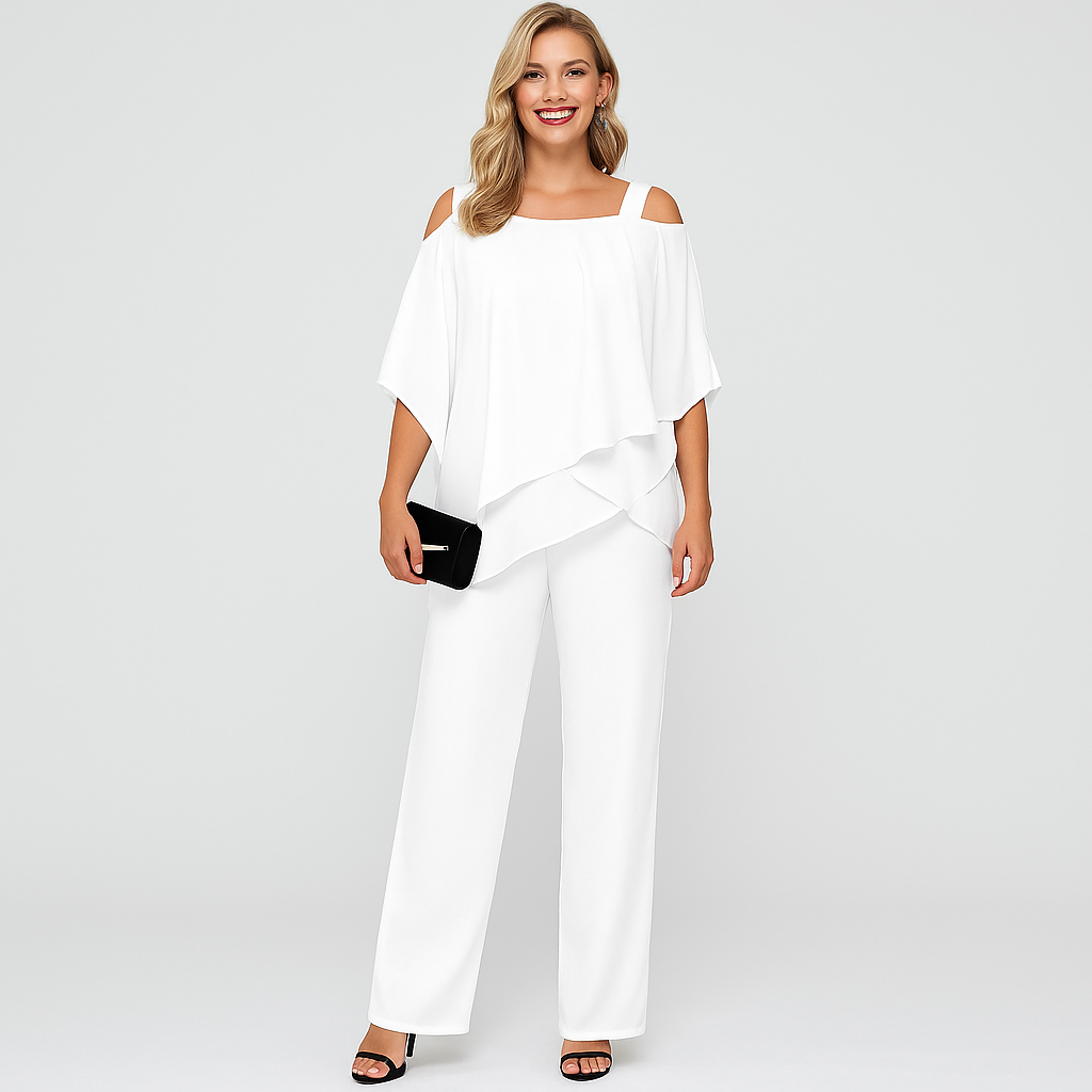 Dame-To-delt sæt – Elegant jumpsuit med skulderløs bluse