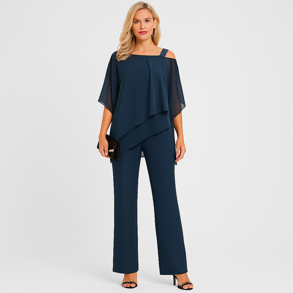 Dame-To-delt sæt – Elegant jumpsuit med skulderløs bluse
