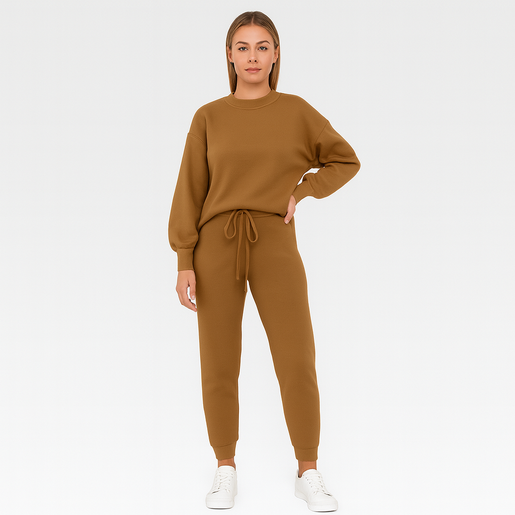 Elegant damemode træningssæt – stilfuldt loungewear-sæt til hjemmet eller fritid