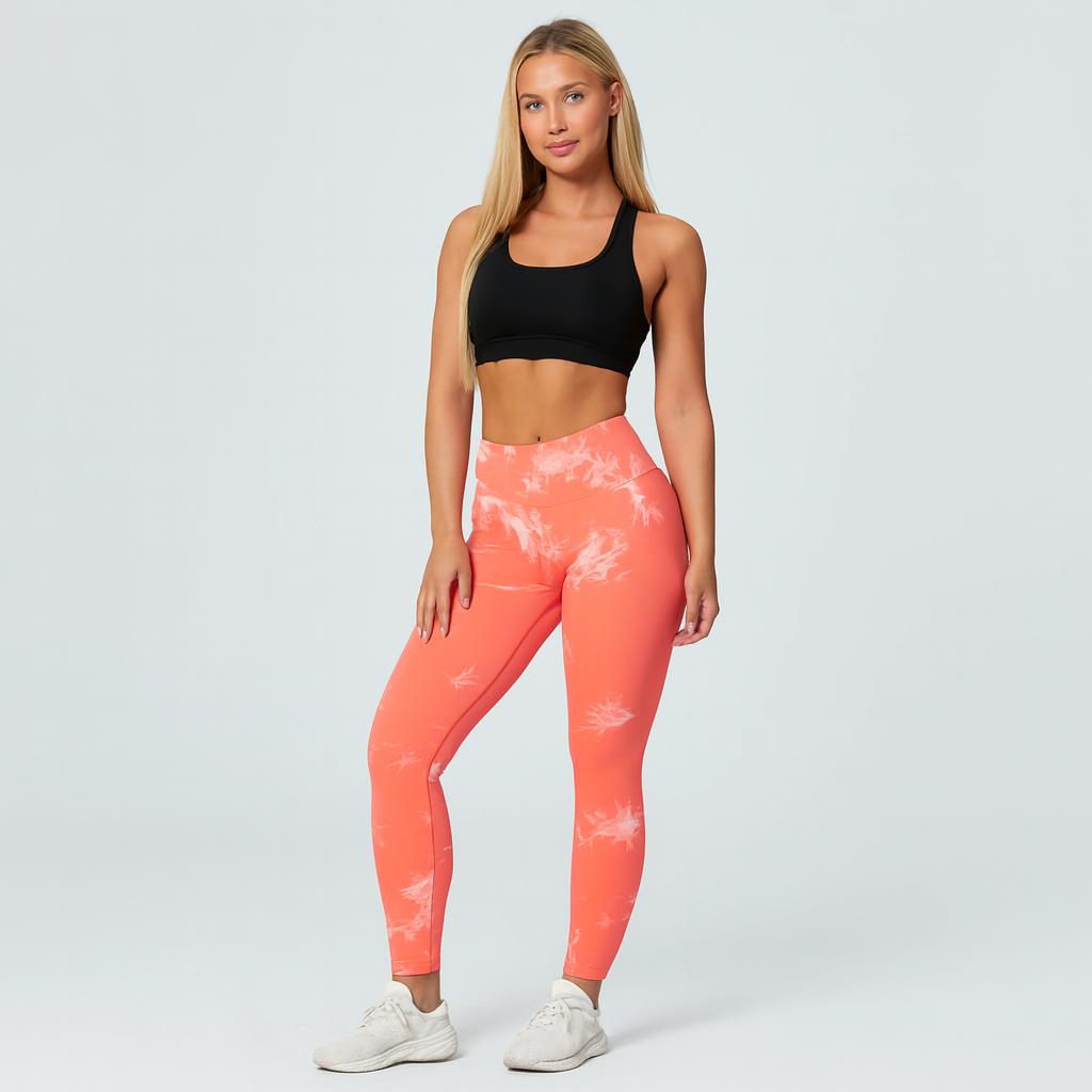 Elegant marmor-batik-yogabukser – stilfulde og sporty activewear til damer