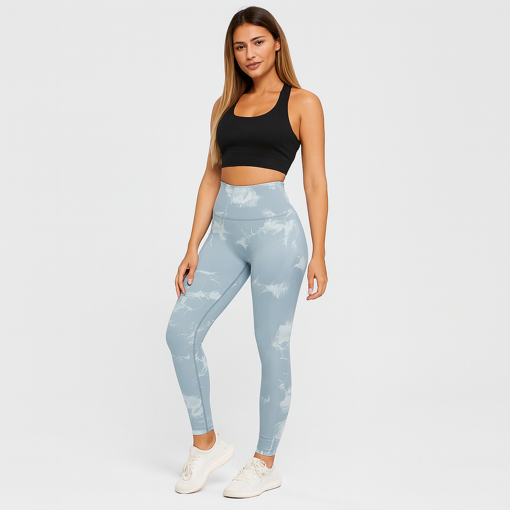 Elegant marmor-batik-yogabukser – stilfulde og sporty activewear til damer
