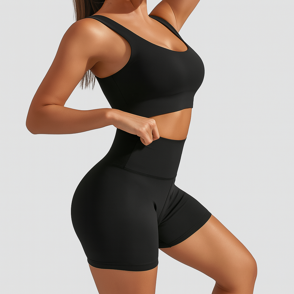 Dame Seamless Ribbet Yoga- & Pilates-Set – Fitness-outfit med Sport-BH & Leggings