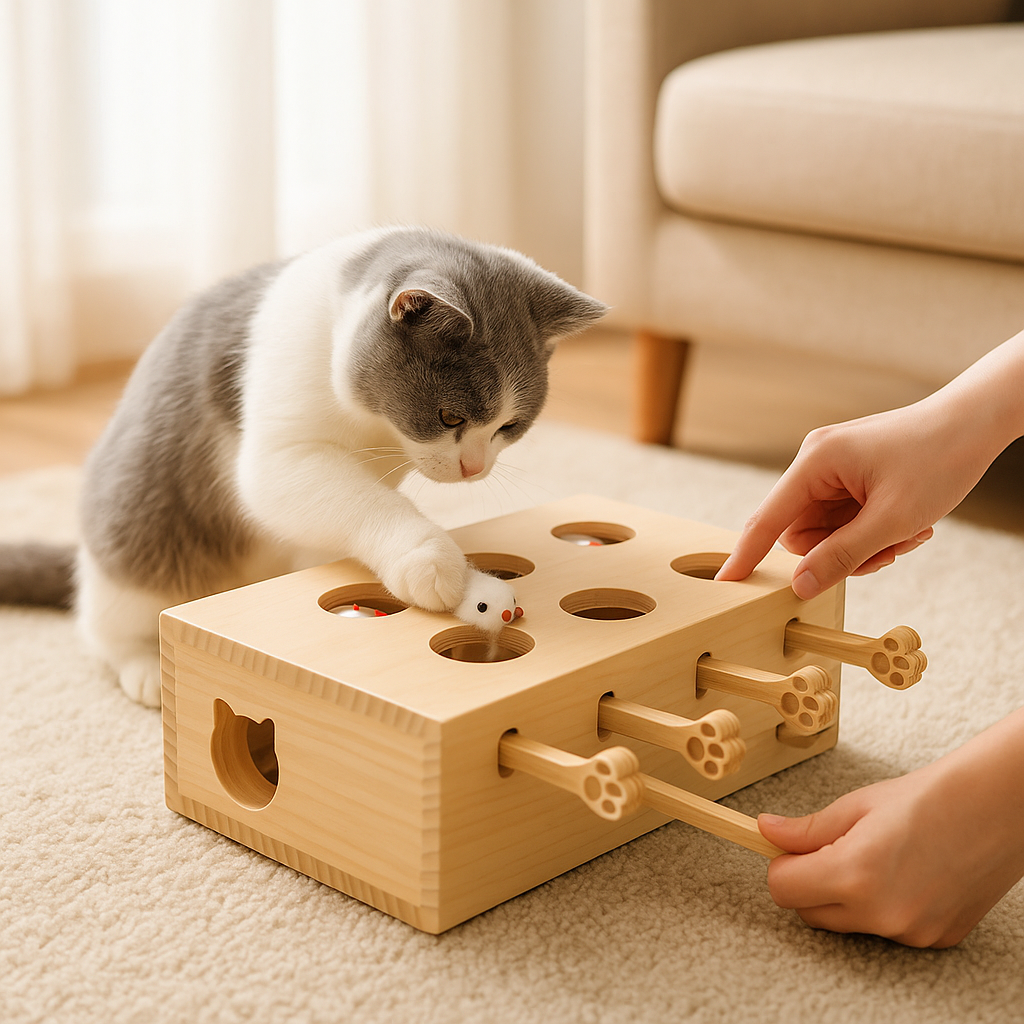 PawPursuit - Interaktivt Trælegetøj til Katte med Stimulerende Design