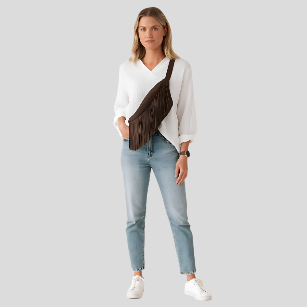 Klarise - Brun Lædermavetaske med Frynser til Boho-Chic Stil
