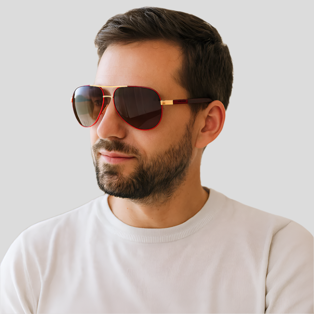 Cedric - Aviator-Solbriller med Metalstel og Gule Linser