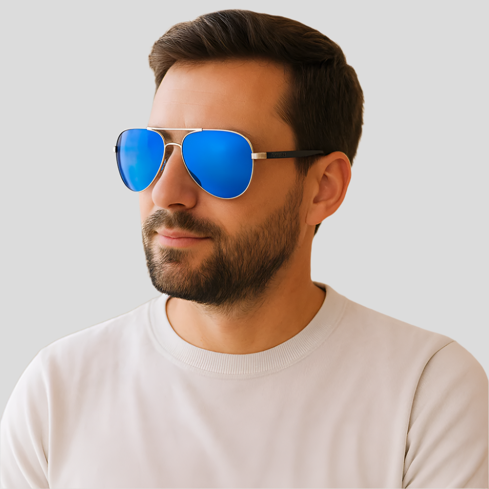 Cedric - Aviator-Solbriller med Metalstel og Gule Linser