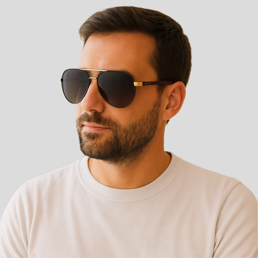 Cedric - Aviator-Solbriller med Metalstel og Gule Linser