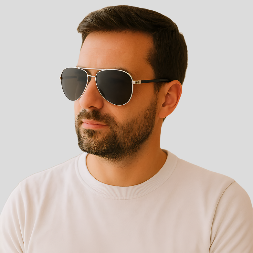 Cedric - Aviator-Solbriller med Metalstel og Gule Linser