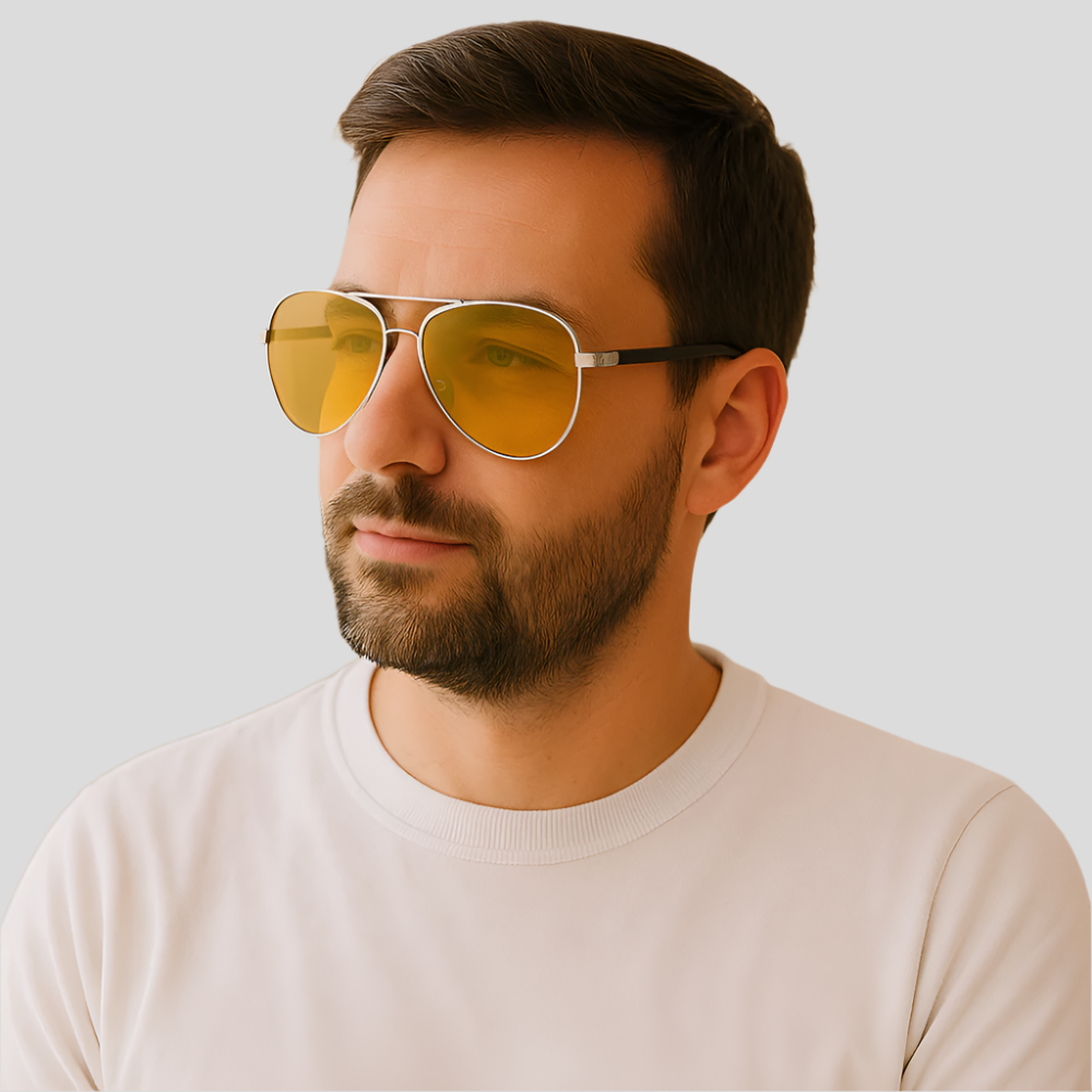 Cedric - Aviator-Solbriller med Metalstel og Gule Linser