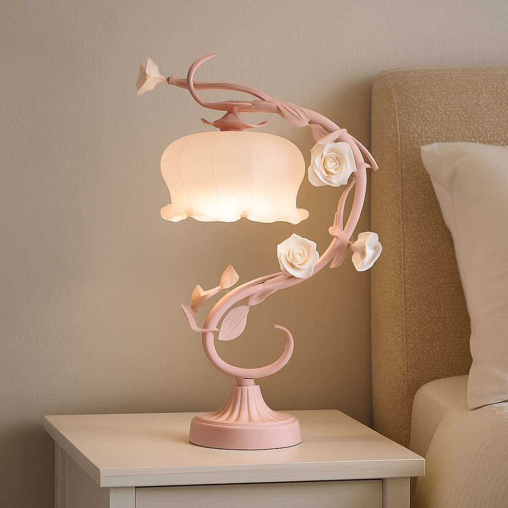 RoseGlow – Elegant Bordlampe med Roseninspireret Design