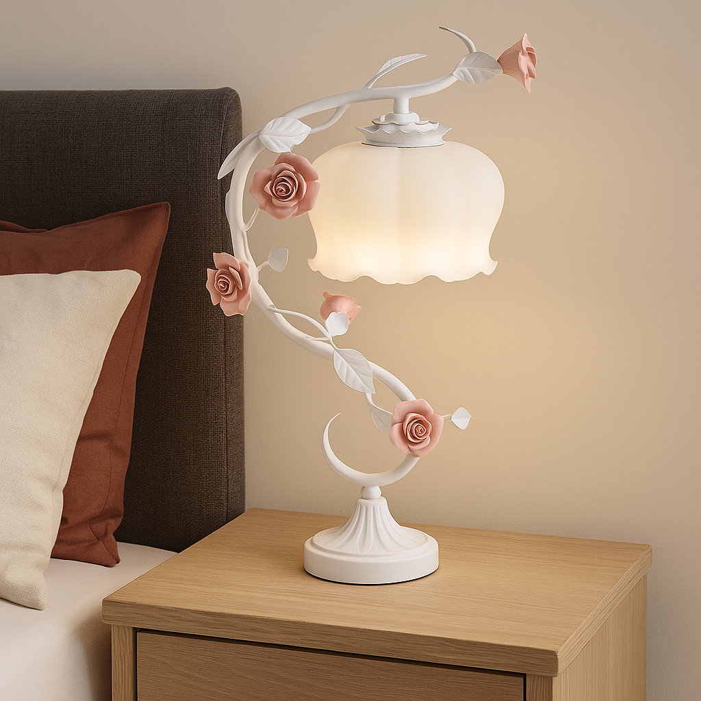 RoseGlow – Elegant Bordlampe med Roseninspireret Design