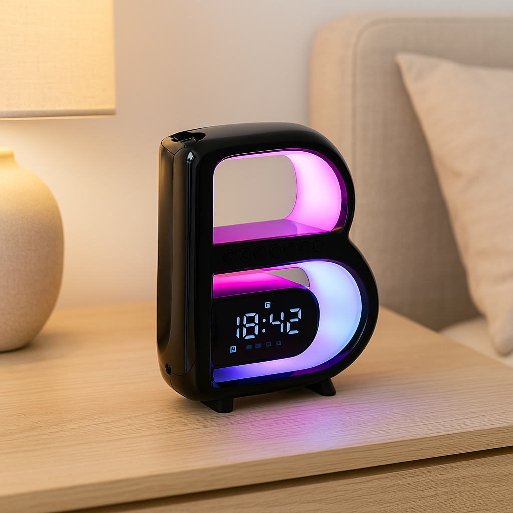 EchoRise – Smart Vækkeur med RGB-lys og Trådløs Højttaler