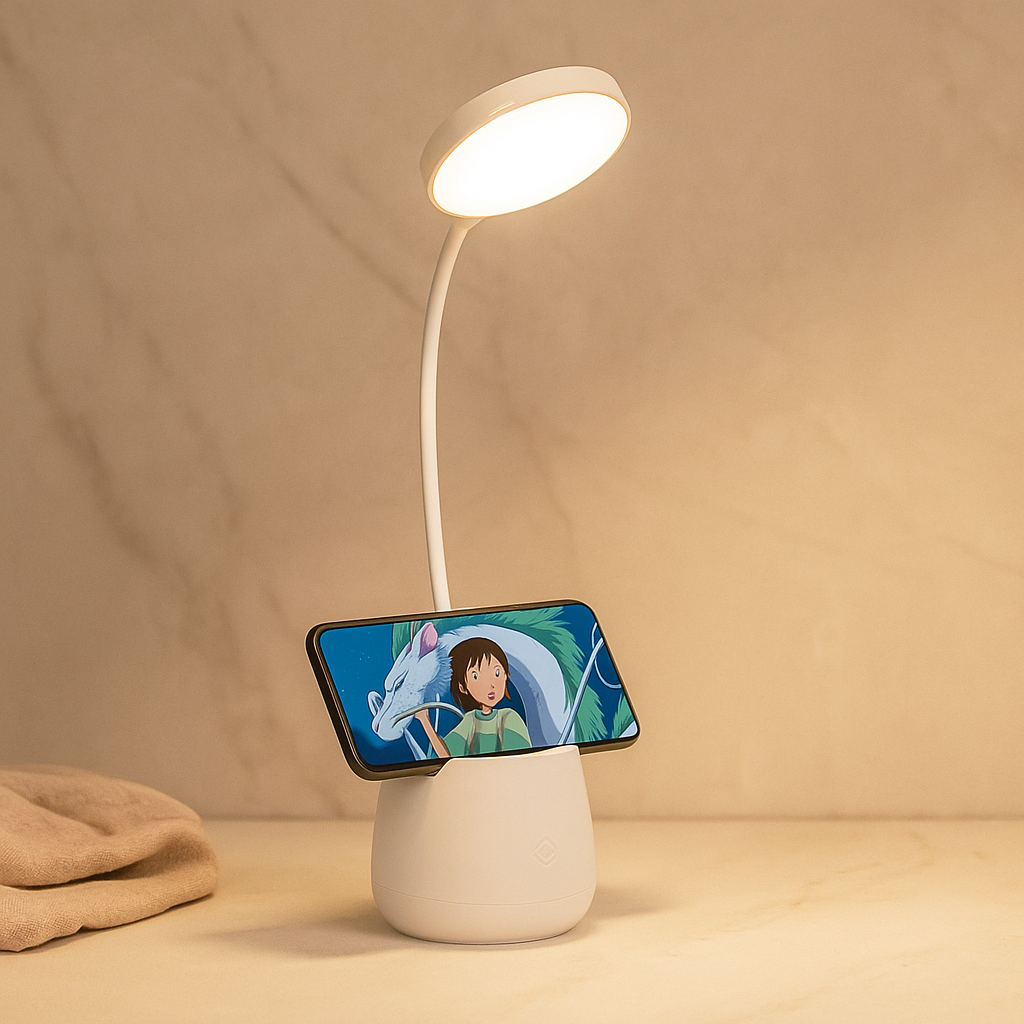 LumoGrip - Skrivebordslampe med touchbetjening, organizer og telefondock