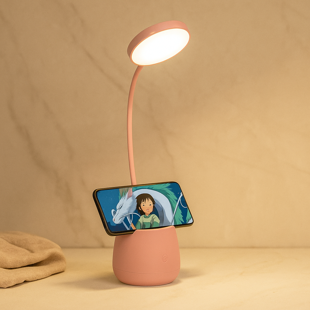 LumoGrip - Skrivebordslampe med touchbetjening, organizer og telefondock