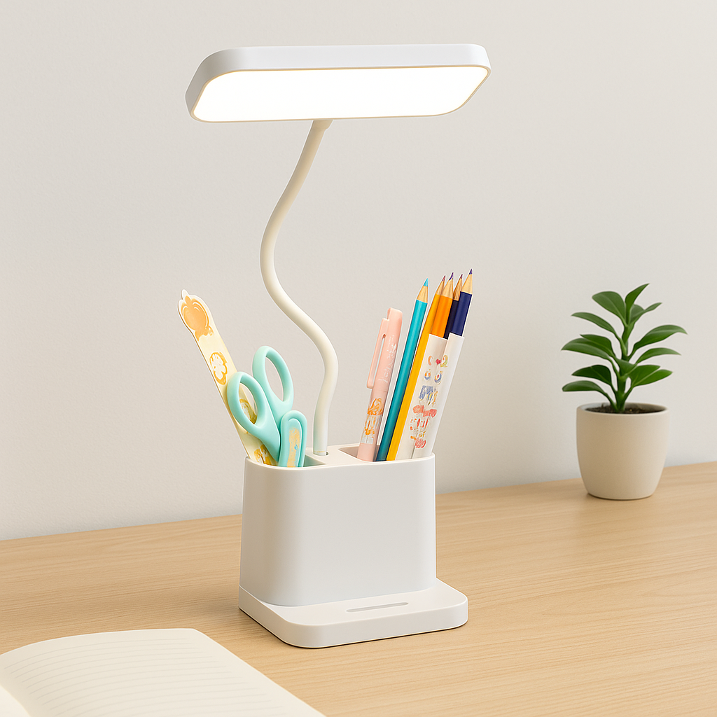 BrightNest – Genopladelig LED-skrivebordslampe med indbygget penholderdesign