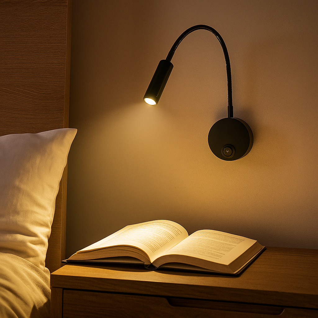 LumaFlex – LED-natbordslampe med Fleksibel Svanehals og 360° Rotation