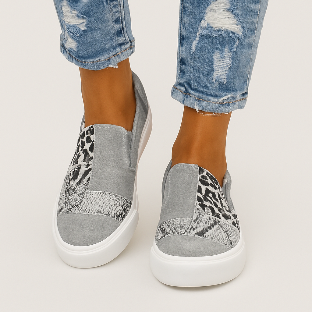 Stefanie – Slip-On Dame Sneakers med Dyreprint i Patchwork