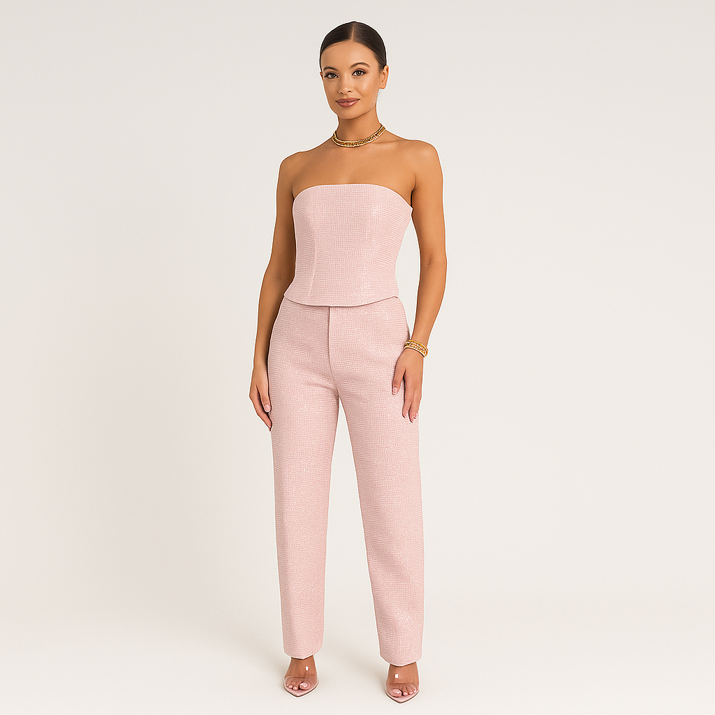 Camilla - Stropløs jumpsuit med funklende udsmykning