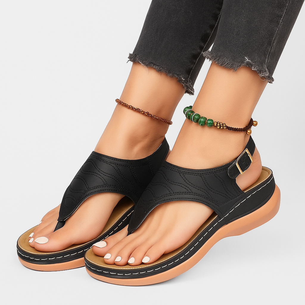 Sandra – Stilrene Tåsandaler med Spænde og Flatform Sål