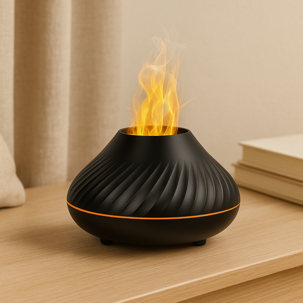 FlameMist Duftspreder – USB Æterisk Olielampe med Vulkanisk Glød