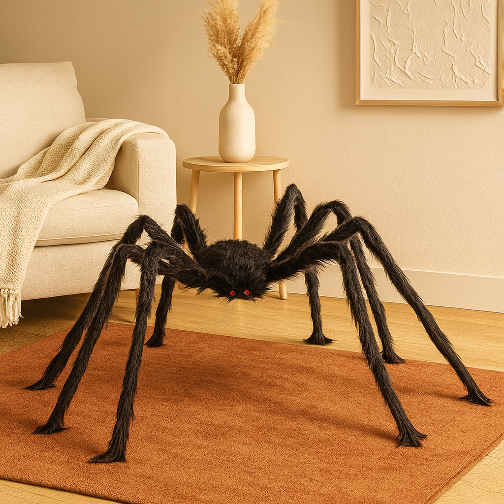 DarkCrawl Kæmpe Edderkop 150 cm – Sort Halloween Dekoration til Hus og Have