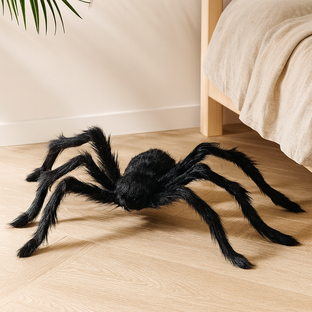 DarkCrawl Kæmpe Edderkop 150 cm – Sort Halloween Dekoration til Hus og Have