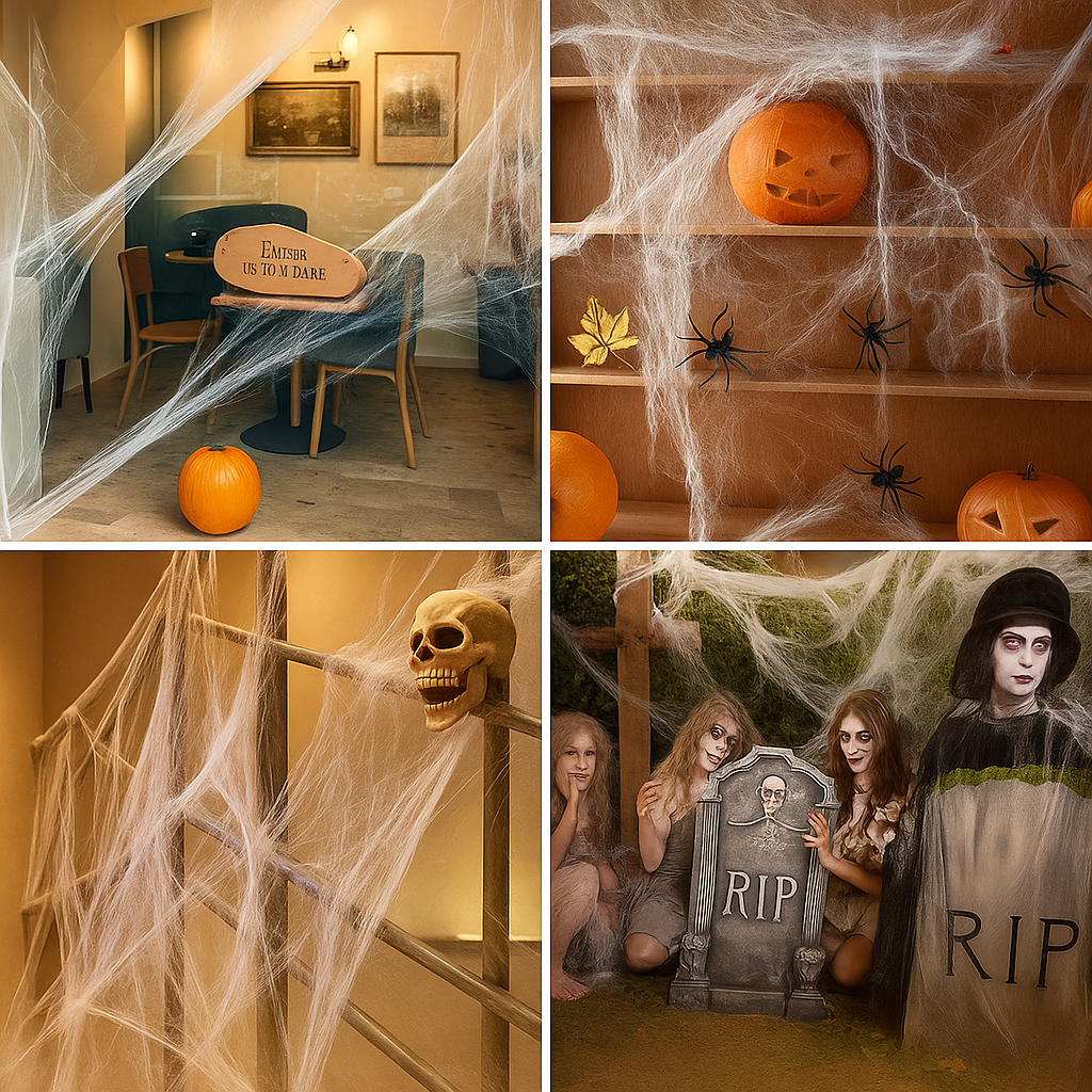 CreepWeb Halloween Dekoration – 200 g Spindelväv med 10 Plastspindler