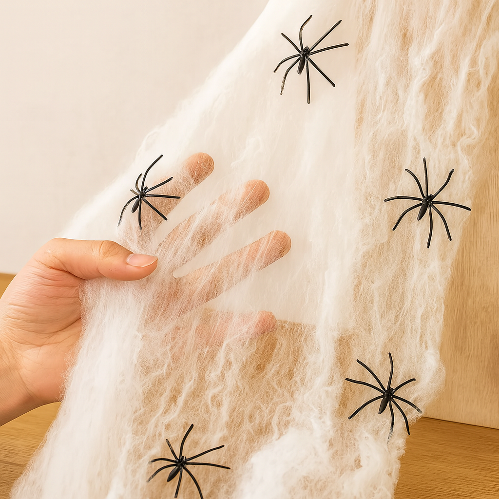 CreepWeb Halloween Dekoration – 200 g Spindelväv med 10 Plastspindler