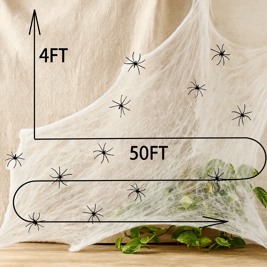 CreepWeb Halloween Dekoration – 200 g Spindelväv med 10 Plastspindler