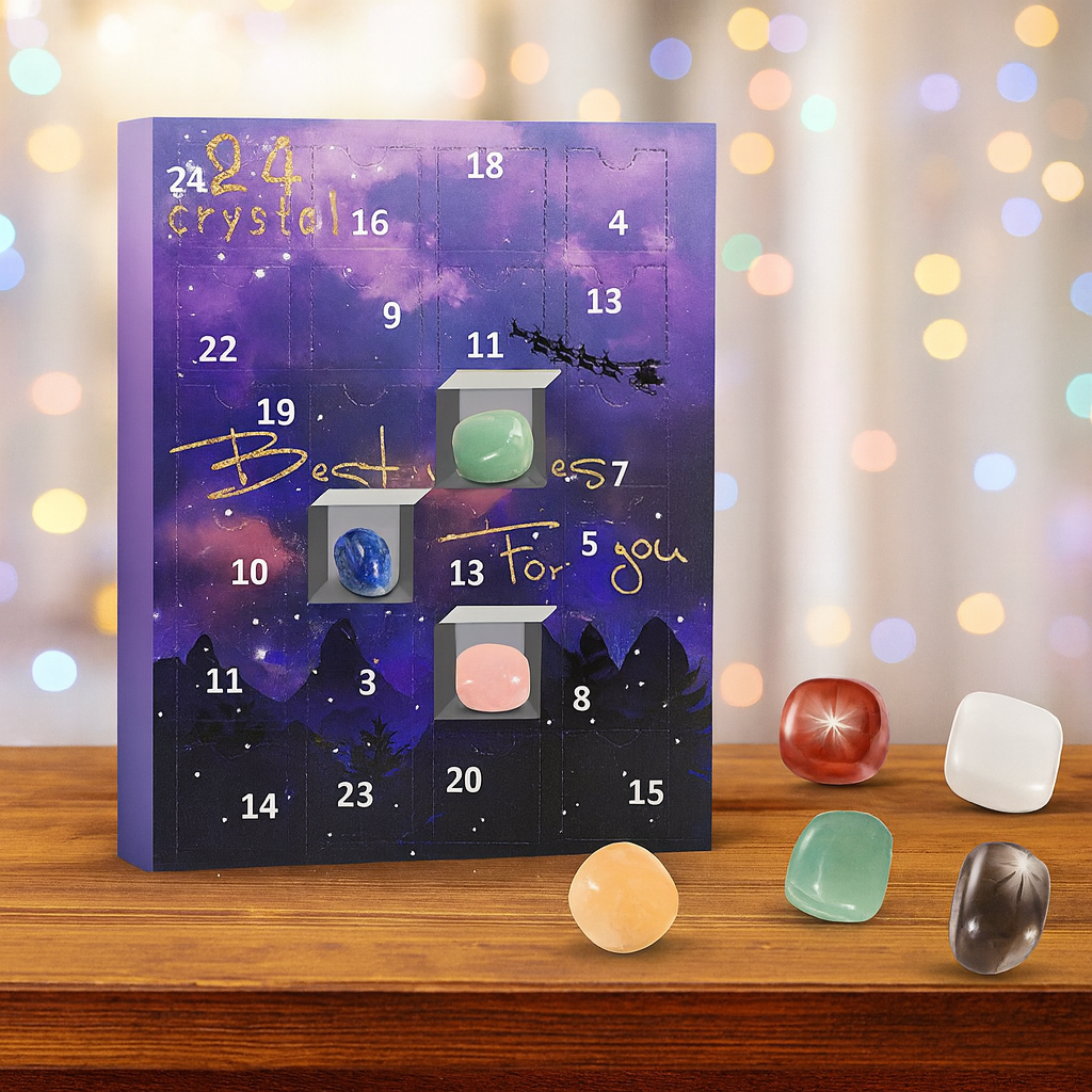 CrystalTreasures | Edelstene-ventskalender med 24 naturkrystaller