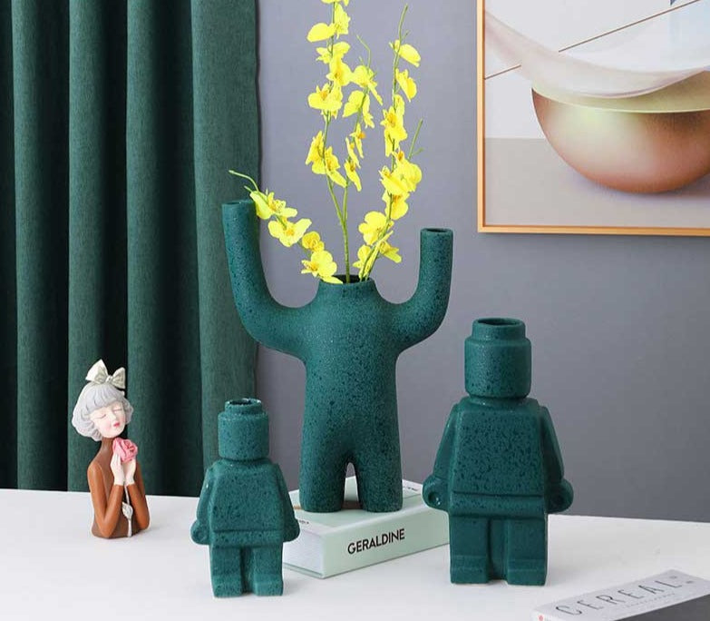UniqueDisplay - Spættet Robot blomstervase Figur
