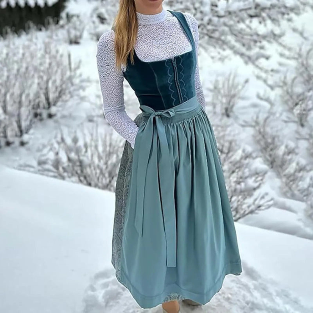 Damen broderet vintage Dirndl kjole | midi