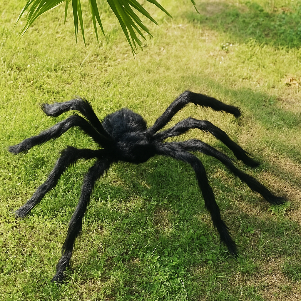 DarkCrawl Kæmpe Edderkop 150 cm – Sort Halloween Dekoration til Hus og Have
